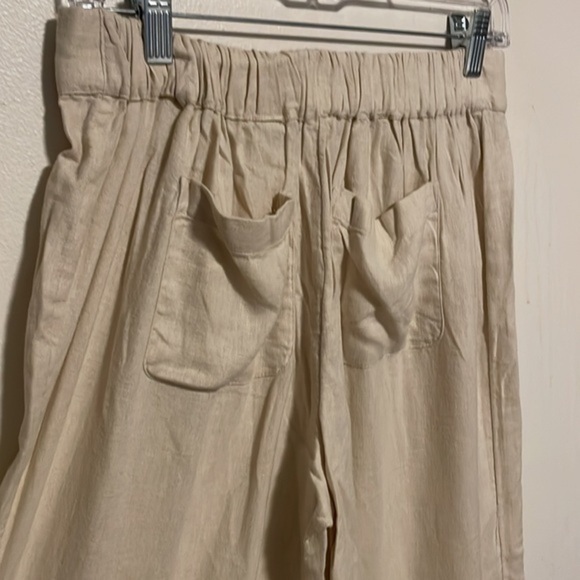 Isaac‎ Mizrahi Live! Bridgehampton Linen Blend Pants Wide Leg Cropped Cream 8 - Picture 6 of 10